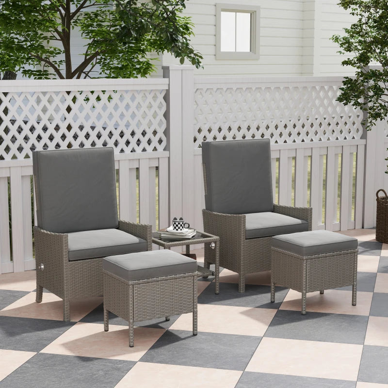 5 Piece Rattan Garden Furniture Set with Cushions and Adjustable Backrests for Outdoor Relaxation