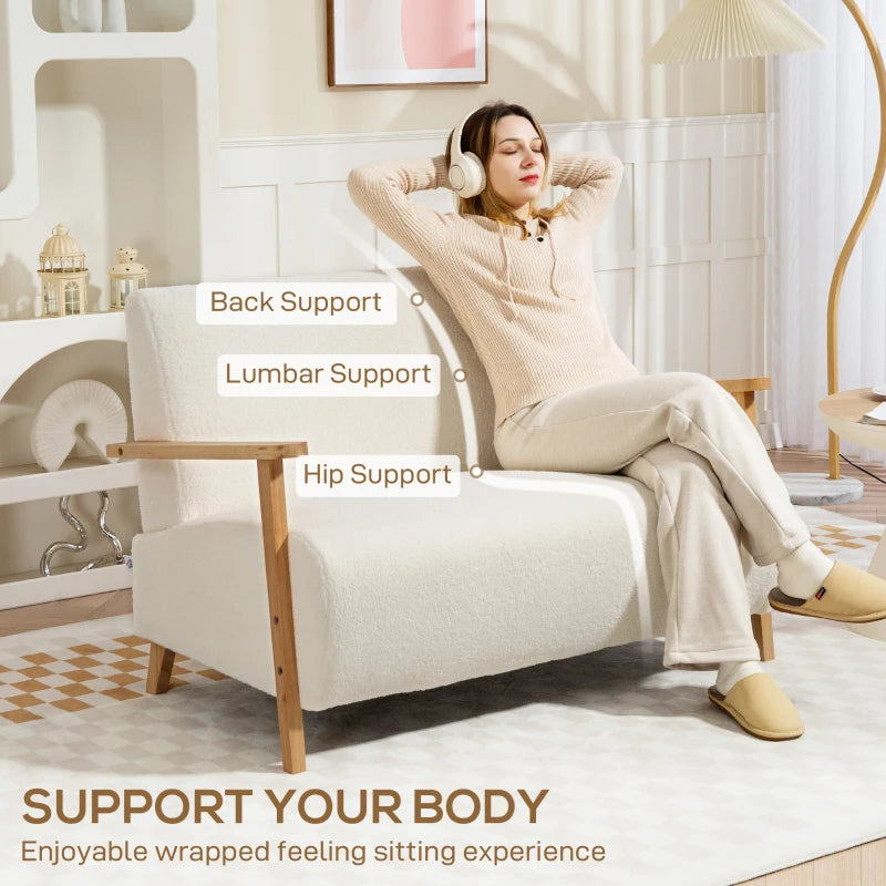 Cream White Small Sherpa Fabric 2 Seater Sofa Settee for Compact Living Spaces