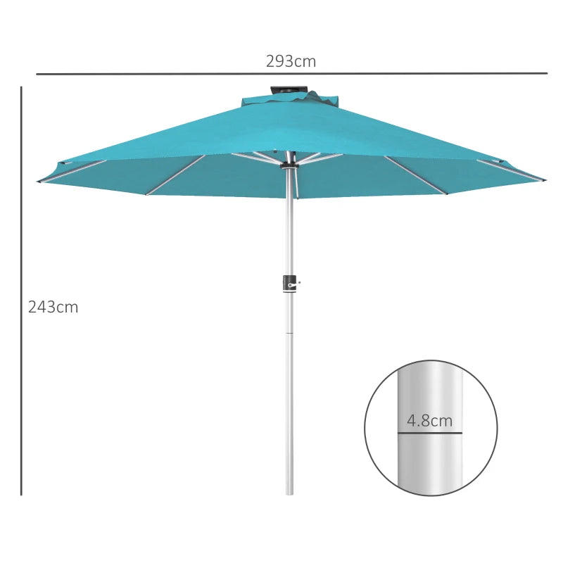 Blue 3m Solar LED Patio Umbrella