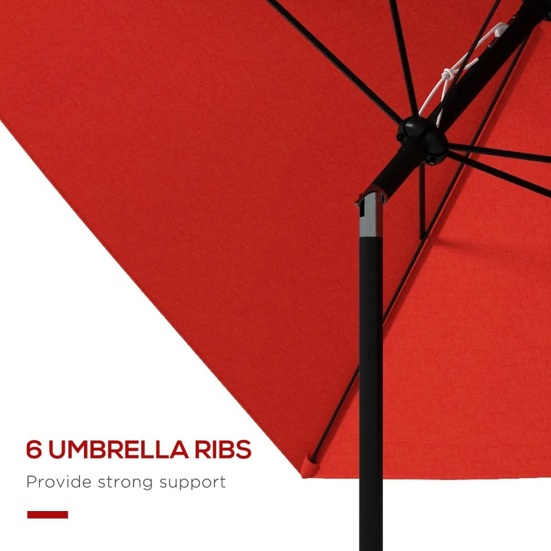 Rectangular Garden Parasol Umbrella 2 x 3m - Wine Red Outdoor Market Sun Shade with Crank & Push Button Tilt, Aluminium Pole, 6 Ribs