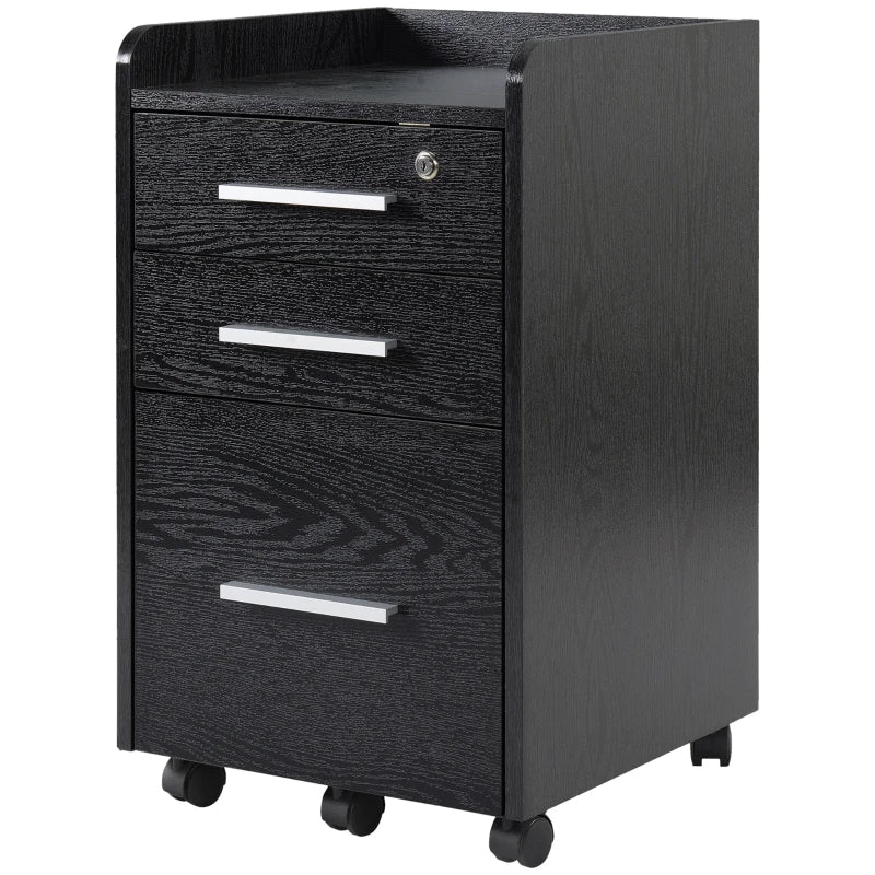 Secure Black Three-Drawer Filing Cabinet with Lock - Ideal for Home Office Storage and Organization