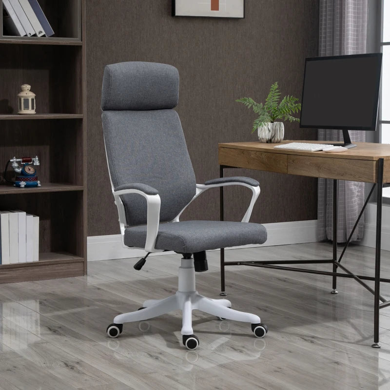 Vinsetto Ergonomic Office Chair - High Back Desk Chair with Headrest & Lumbar Support, Adjustable Height, Grey for Home & Work
