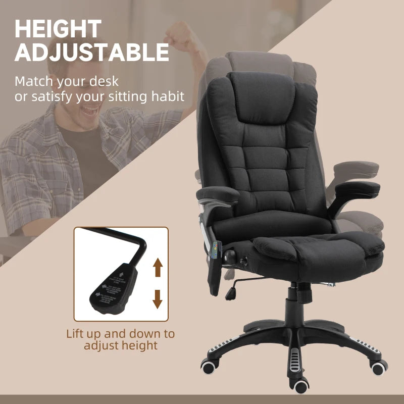 Vinsetto Heated Massage Recliner Chair - 6 Massage Points, 360° Swivel, Linen-Feel Fabric, Black Office Chair