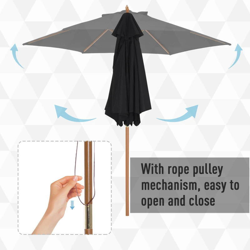 Black 2.5m Wooden Garden Parasol Sun Shade