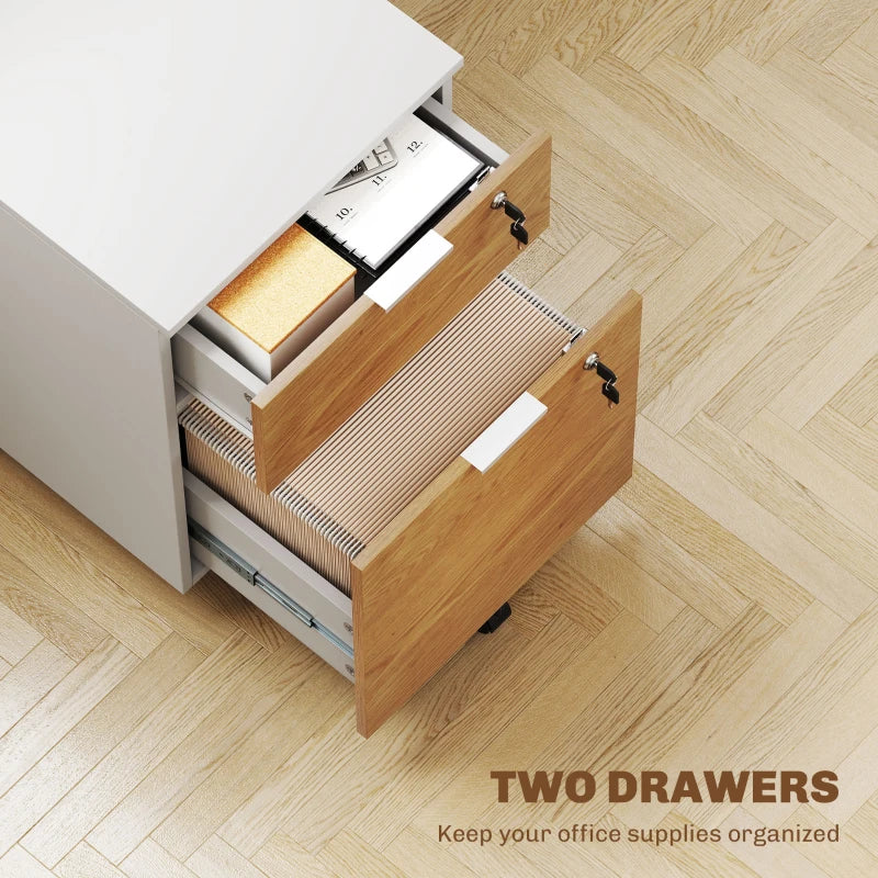 Stylish Two-Drawer Lockable Filing Cabinet - Durable Wood Effect Design for Secure Document Storage