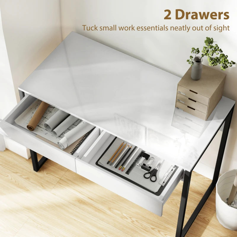 High Gloss White Work Table with Drawers - Modern Design, Durable Surface, Perfect for Home Office or Studio