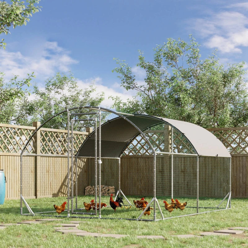 Galvanised Walk-In Chicken Run & Coop - 2.8x3.8m Poultry House with Water-Resistant Cover for Garden
