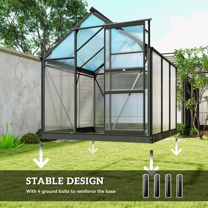 Grey 6ft x 6ft Polycarbonate Greenhouse With Aluminium Frame