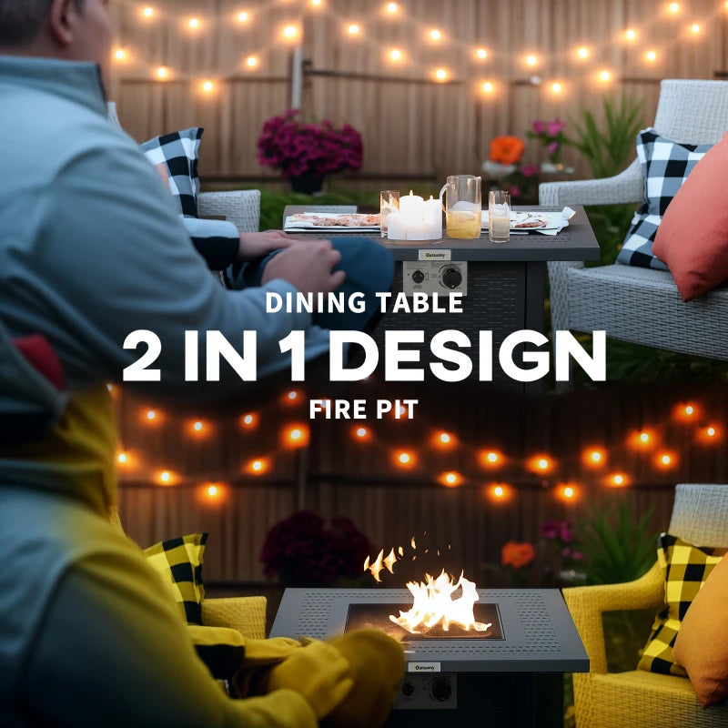 71x71cm 40000 BTU Gas Fire Pit Table - Stylish Black/Dark Grey Outdoor Heating Solution for Patios & Backyards