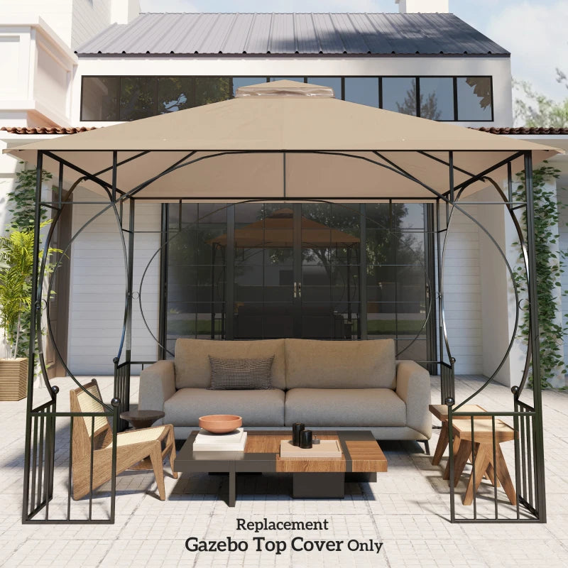 3x3m Khaki Replacement Gazebo Canopy - Double Tier Roof Top for Garden, Patio, Outdoor Use (Top Only)