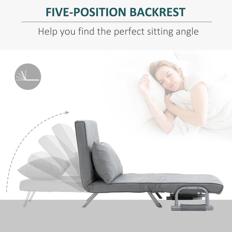Grey Suedette Adjustable Back Futon Sofa Chair for Stylish Living Room Comfort