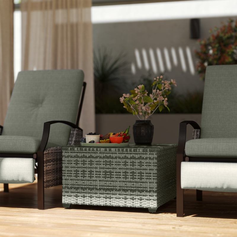 62 x 62cm Light Grey Glass-Top Rattan Side Table