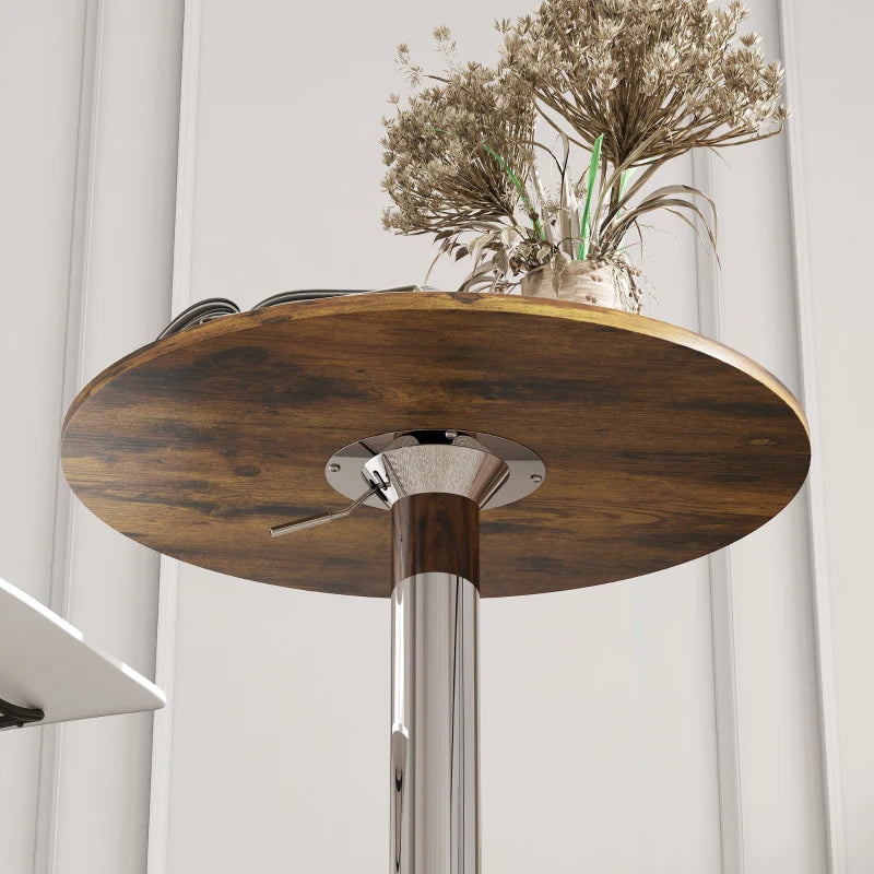 Rustic Brown Round Bar Table - 360° Swivel Counter Pub Table with Adjustable Height for Kitchen & Cafe