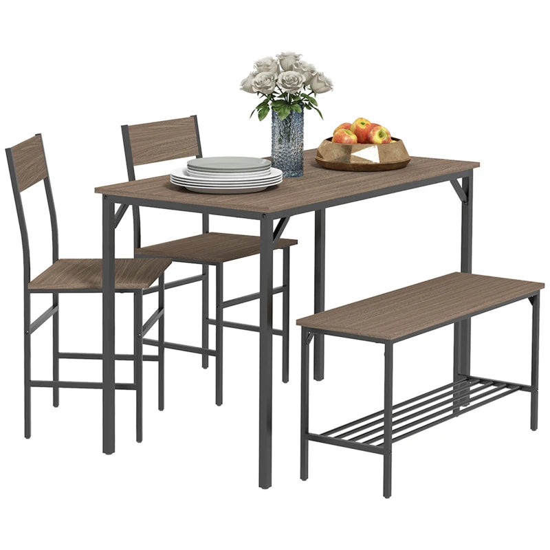 Stylish Four-Piece Dining Set with Table, Chairs, and Bench - Perfect for Modern Homes and Family Gatherings