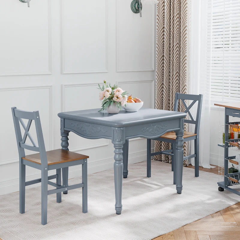 Set of 2 Grey Pine Wood Dining Chairs with Cross Back Design - Solid Kitchen & Living Room Seating