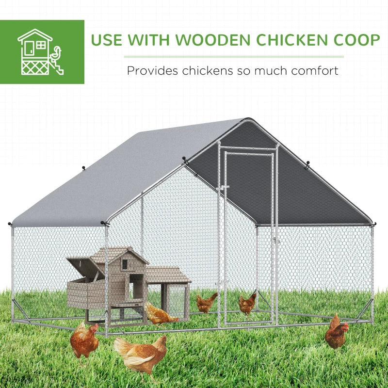 Galvanised Walk-in Chicken Coop & Rabbit Hutch - 3x2x2m Poultry House with Water-Resistant Cover for Garden