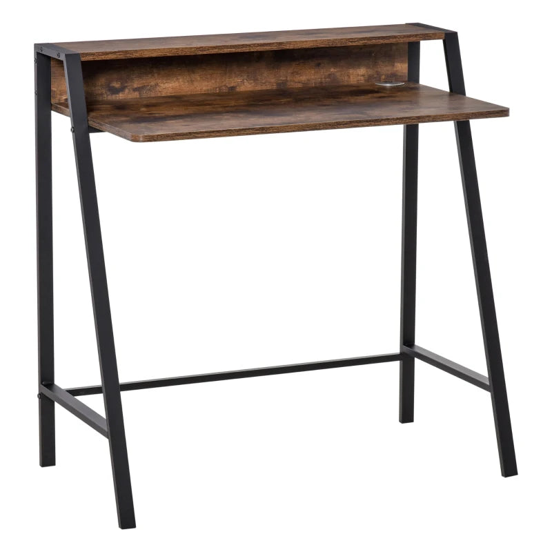 Rustic Brown Writing Desk - 84L x 45W cm Computer Table for Home Office, PC & Laptop Workstation with Storage Shelf