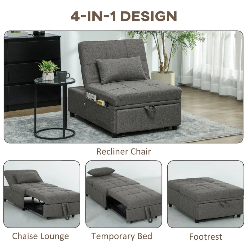 Versatile Dark Grey Four-in-One Sleeper Chair for Compact Living Spaces