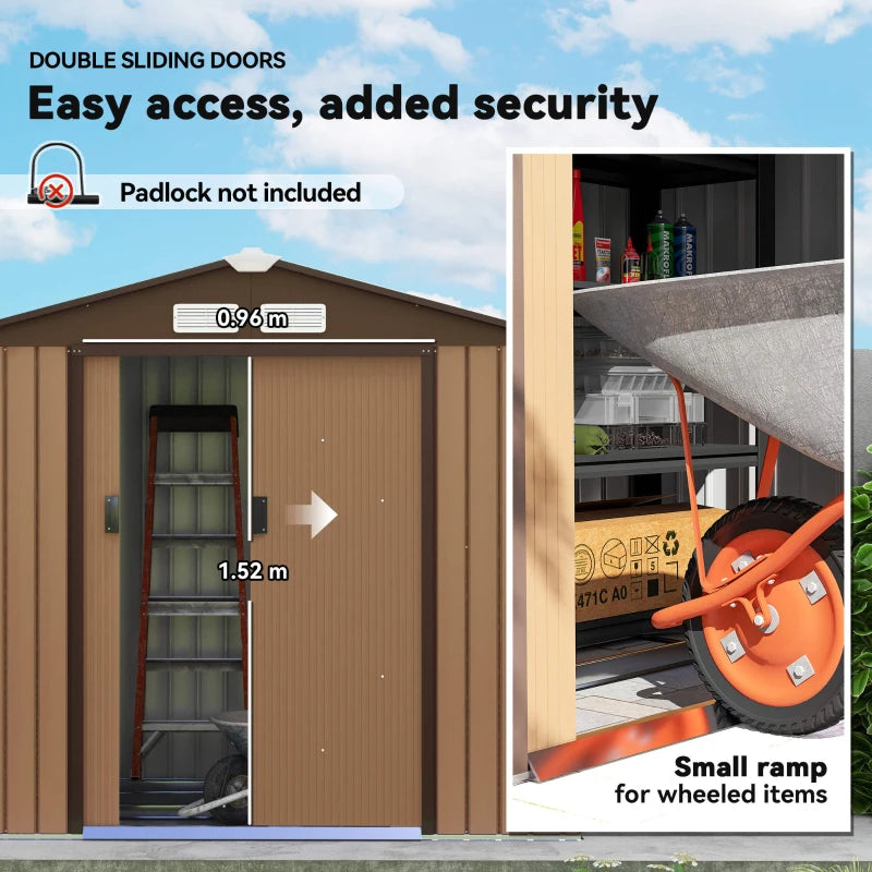 Light Brown 7ft x 4ft Lockable Metal Shed With Foundation and vents