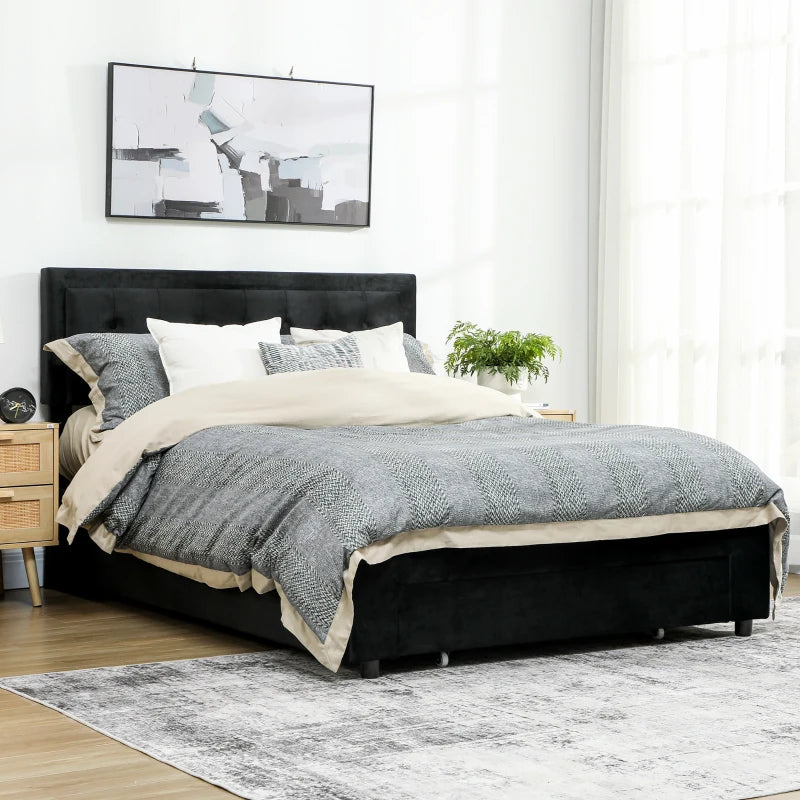 Stylish King Size Black Ottoman Bed Frame with Front Drawer - Space-Saving Storage Solution for Modern Bedrooms
