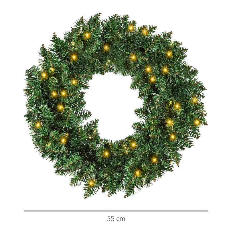 55CM Pre-lit Christmas Wreath with 50 Warm White LEDs - Perfect Artificial Door Decoration for Holiday Cheer