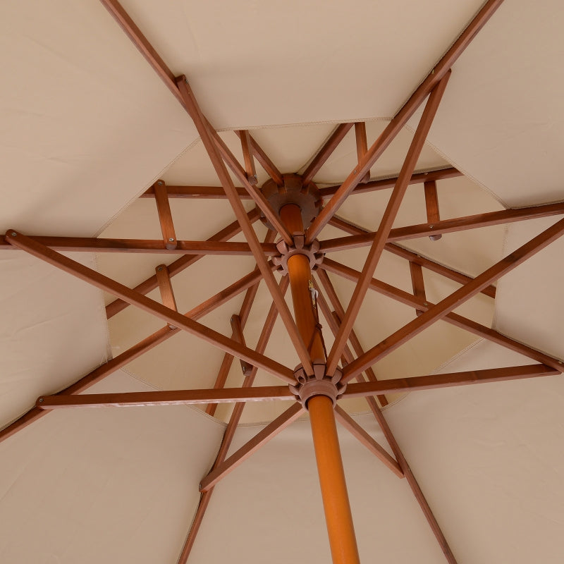 Beige Double Tier Bamboo Garden Parasol Umbrella