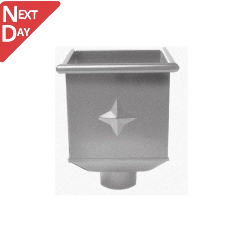 RAL 9007 'Grey Aluminium' Galvanised Steel Hopper Head 230w x 230d x 300h with 80mm Outlet