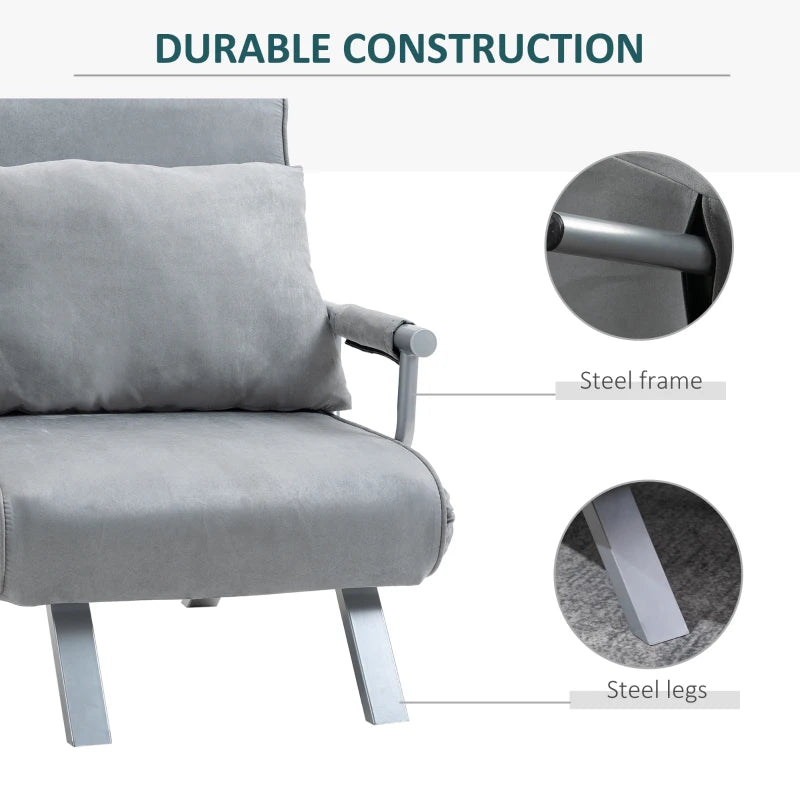 Grey Suedette Adjustable Back Futon Sofa Chair for Stylish Living Room Comfort