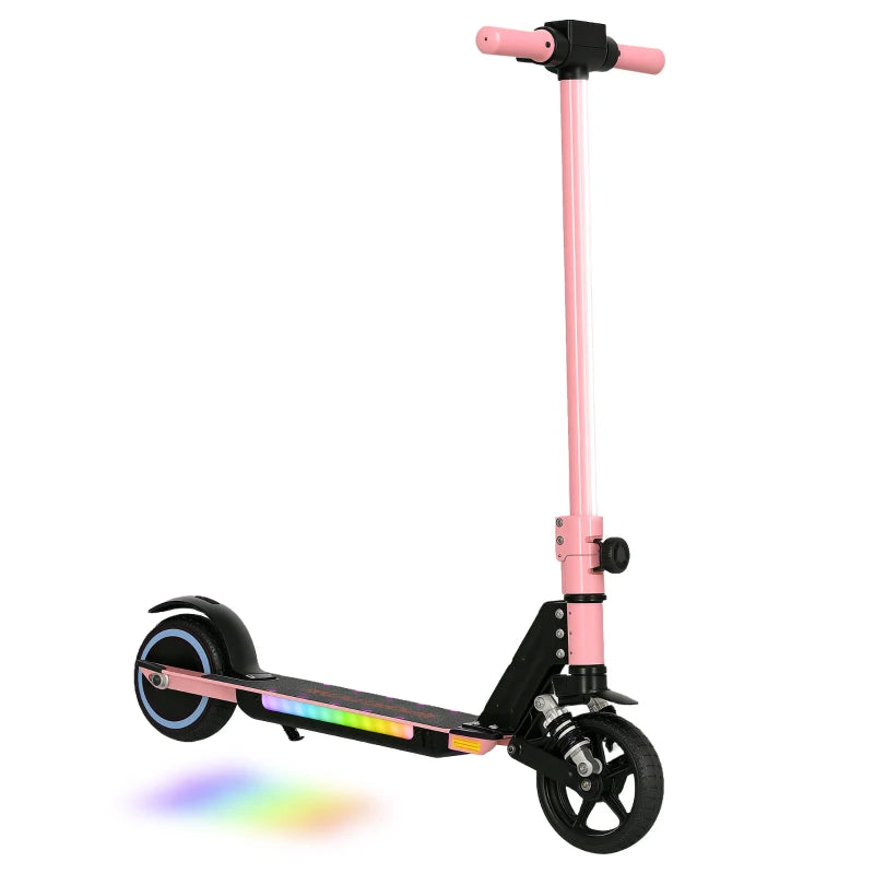 Folding Electric Scooter for Kids with Dual Brakes Front Suspension and LED Lights in Pink