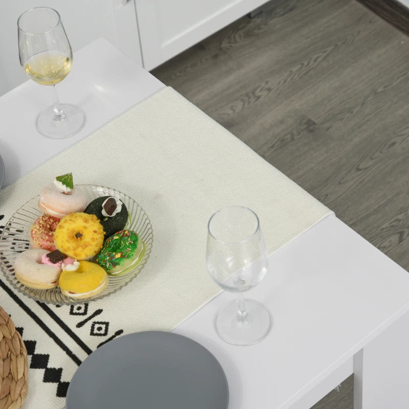 Compact White Kitchen Dining Table Set with 2 Benches - Space-Saving Table and Chairs for Small Areas