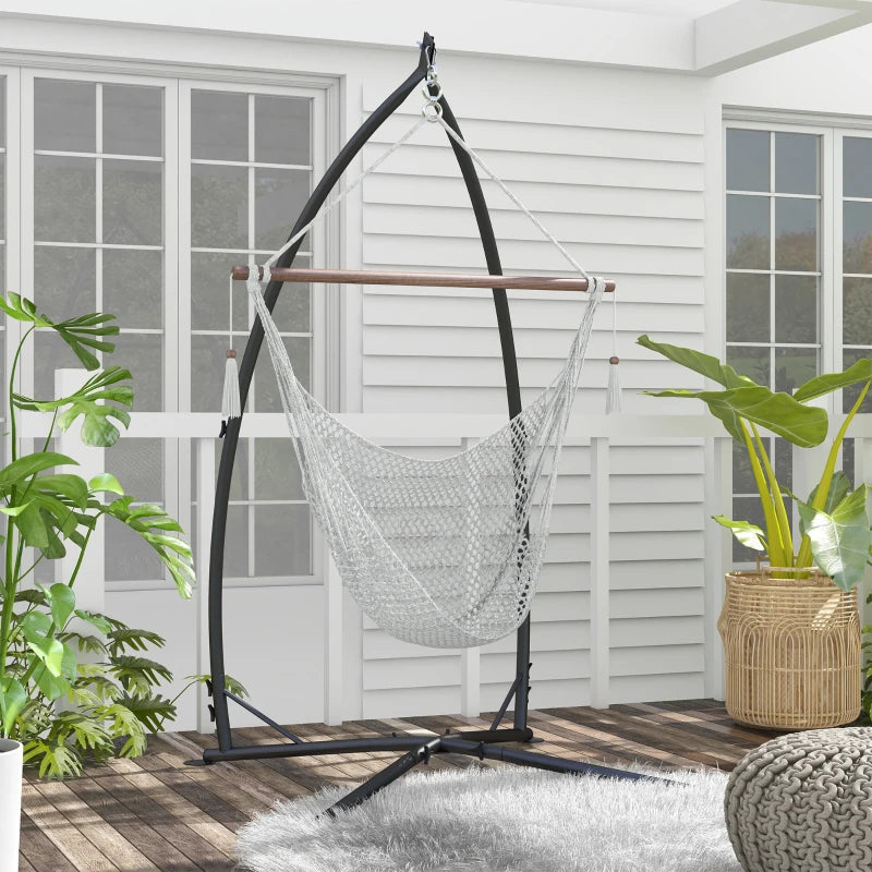 Black Metal Hammock Chair Stand with Chain for Indoor & Outdoor Use