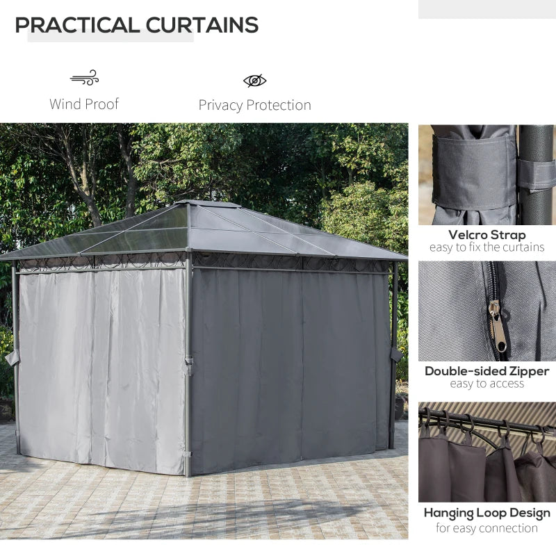 Grey 3m x 3.6m Hardtop Gazebo with UV Resistant Polycarbonate Roof