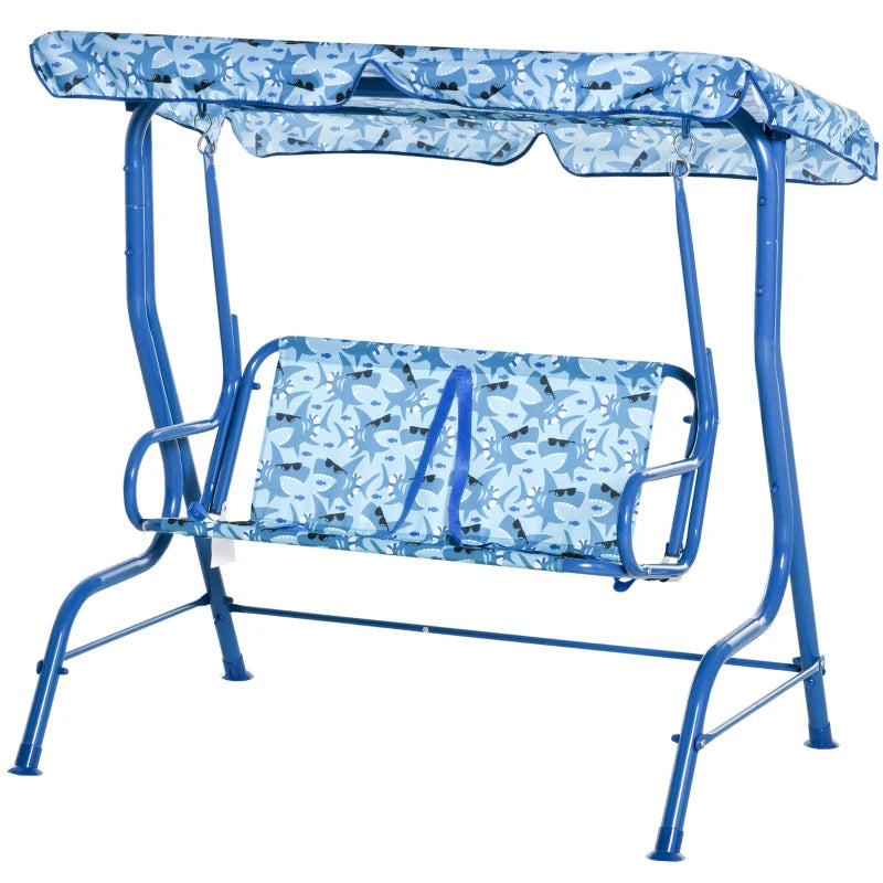 Blue Kids Double Swing Chair with Adjustable Canopy