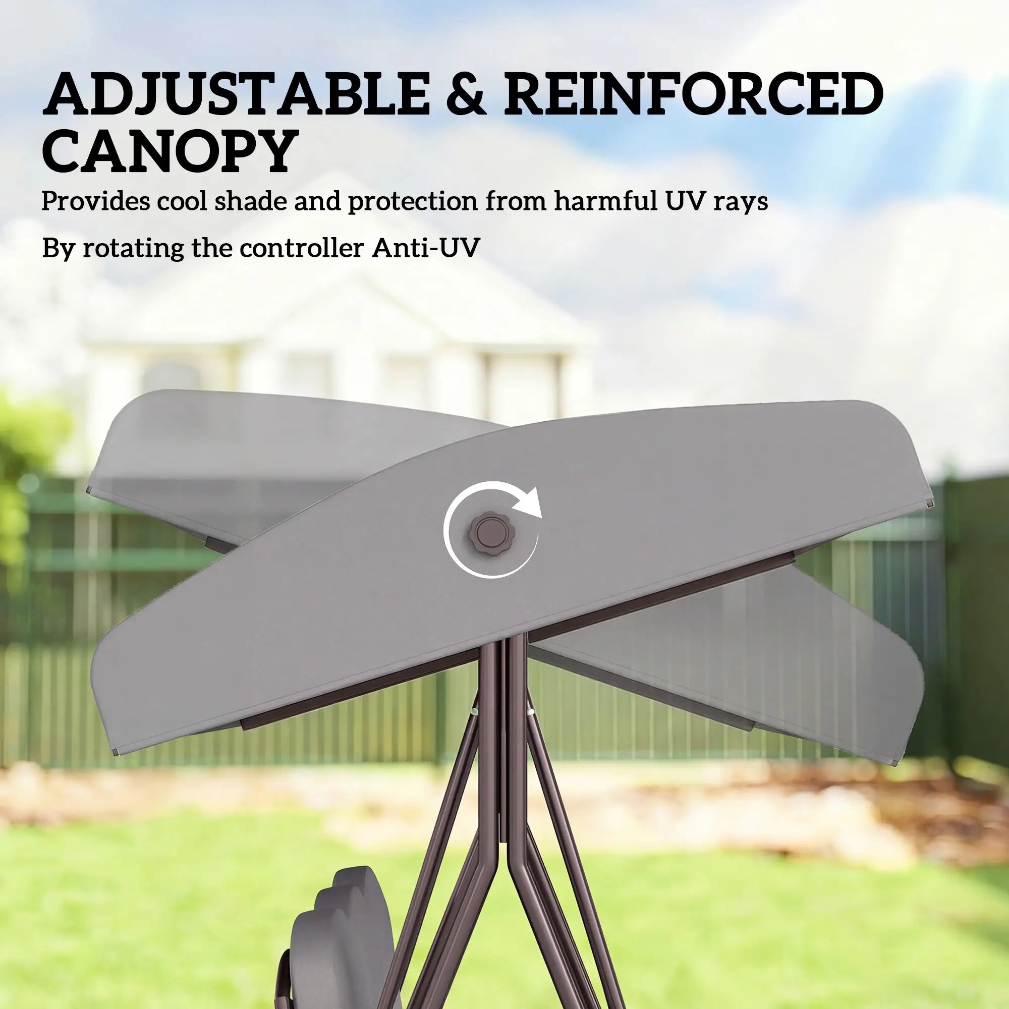 3 Seater Garden Swing Chair with Adjustable Canopy, Cushioned Outdoor Patio Swing Seat, Heavy-Duty Steel Frame, Cup Holder Trays, Weather-Resistant Light Grey Canopy Swing Bench for Garden