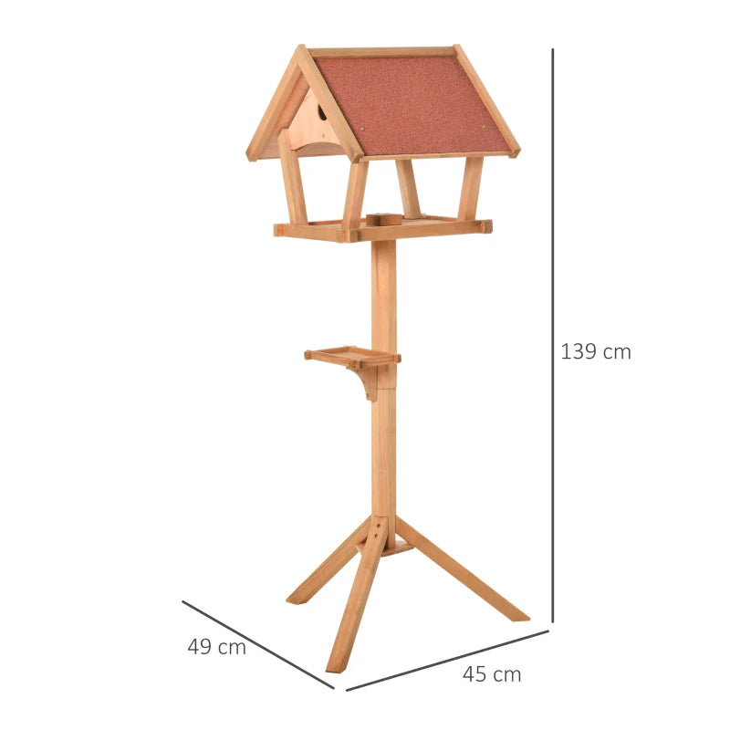Wooden Freestanding Bird Table Feeding Station for Garden - 139cm Height, Natural Wood Design, Perfect Outdoor Bird Feeder