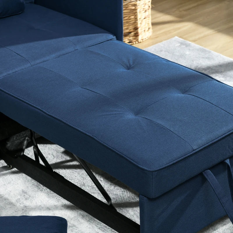 Multi-Functional Sleeper Chair Bed with Thick Padding and Magazine Pocket for Living Room, Blue