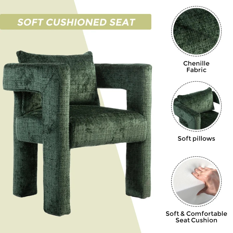 Modern Lounge Chair Set of 2 - Hollow Armrest Design, Cushions & Pillows, 60x44x65 cm, Stylish Emerald Color