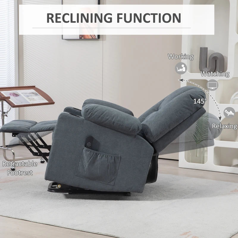 Oversized Riser Recliner Chair for Elderly - Fabric Lift Chair with Remote, Side Pockets, Cup Holder, Grey