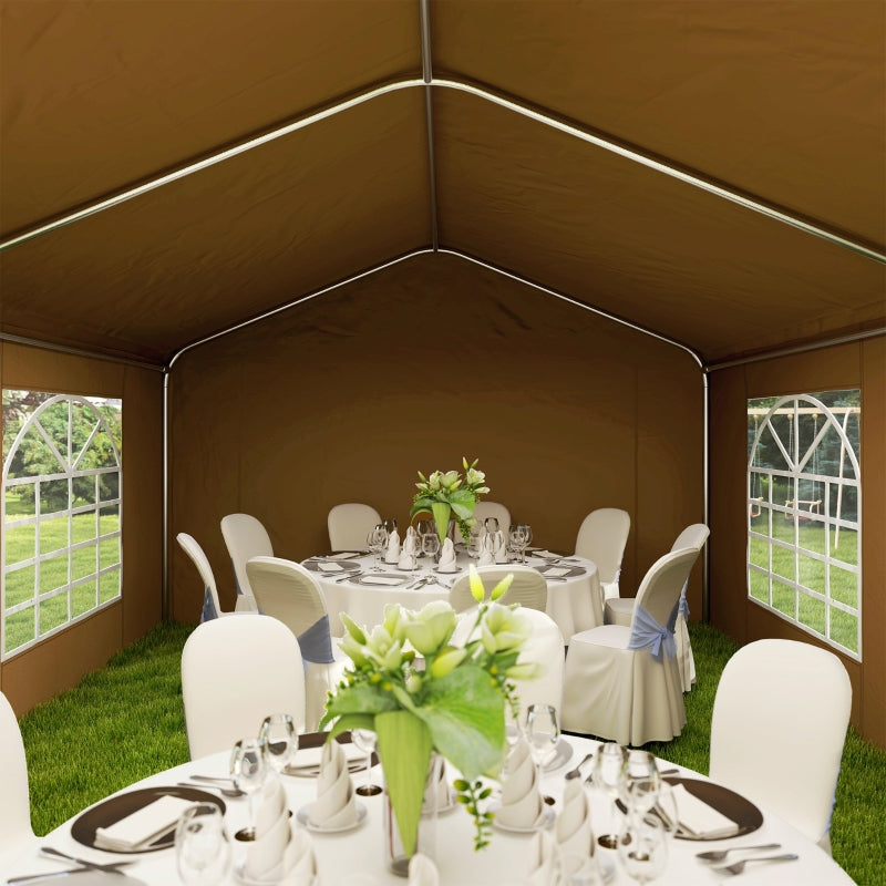 6m x 4m Yellow Garden Gazebo - Galvanised Marquee Party Tent with Removable Sides and Windows for Weddings and Events