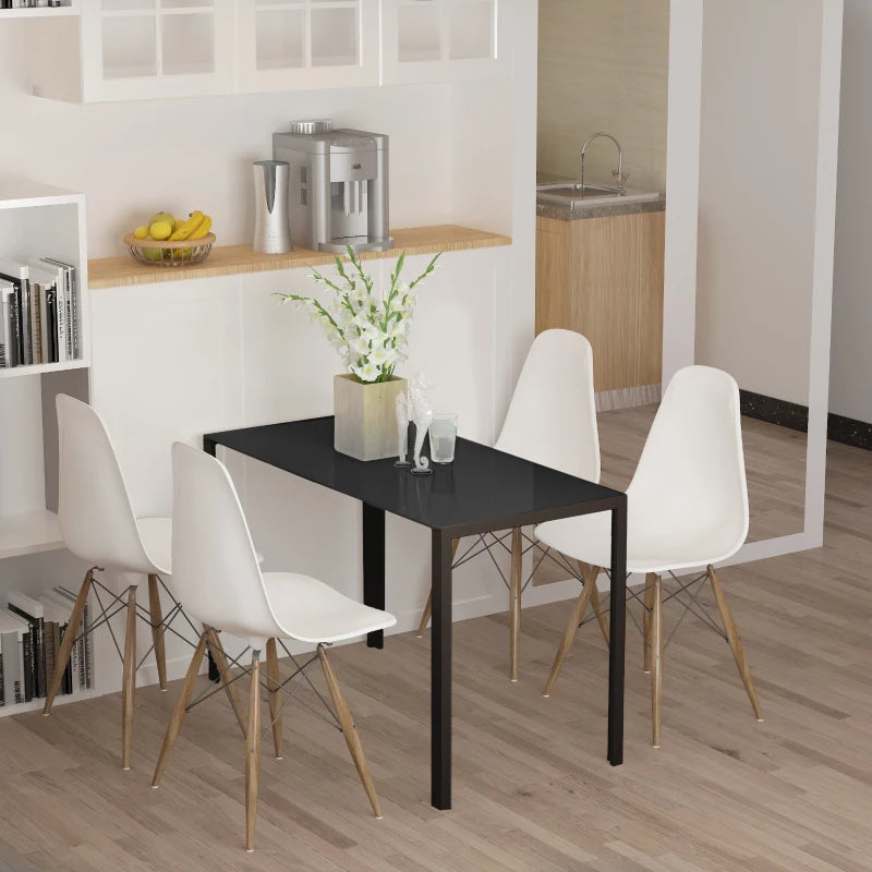Modern Rectangular Glass Dining Table for 4 - Tempered Glass Top & Metal Legs for Kitchen & Living Room
