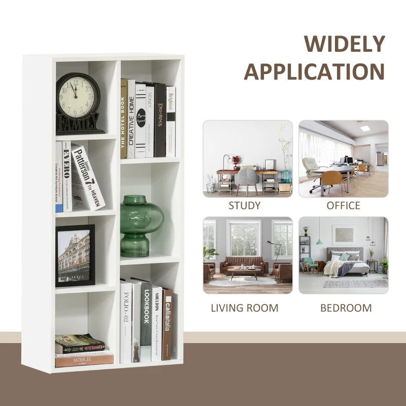 Stylish Seven-Cube Bookcase in White Wood Effect - Modern Storage Solution for Home or Office Organization