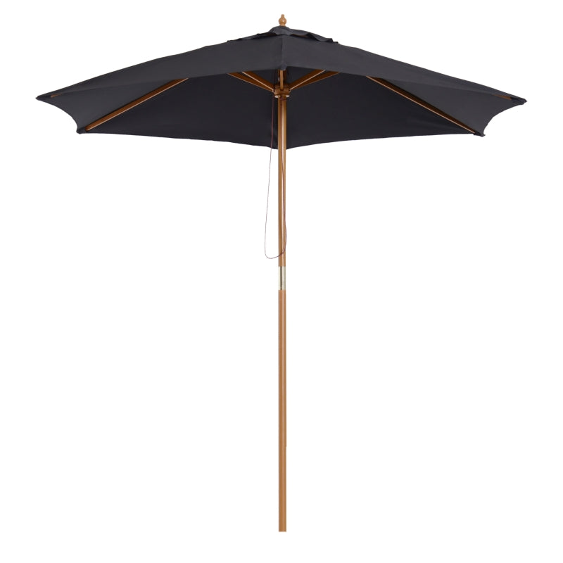 Black 2.5m Wooden Garden Parasol Sun Shade