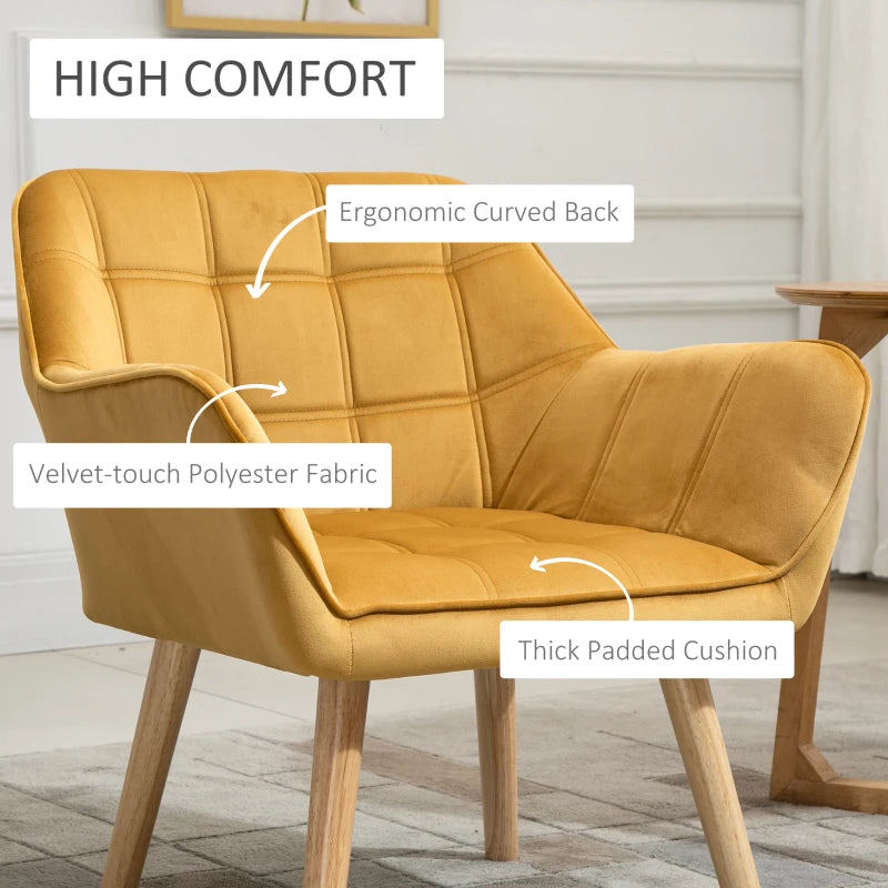 Stylish Accent Armchair Set with Wide Arms and Slanted Back for Bedroom or Living Room Seating in Yellow