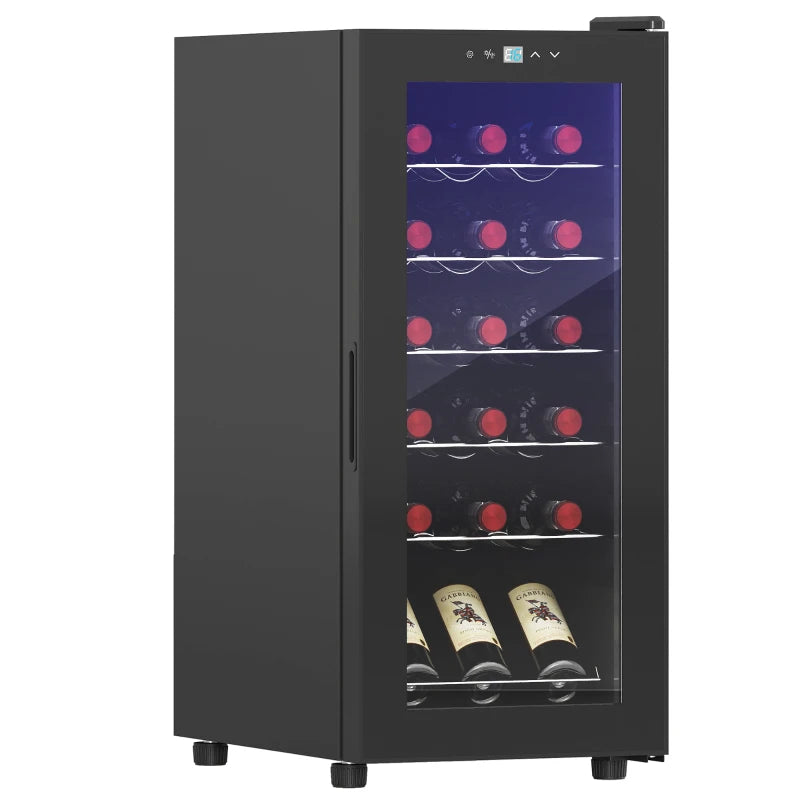 18-Bottle Black Wine Fridge with LED Lights - Compact Narrow Design for Optimal Wine Storage
