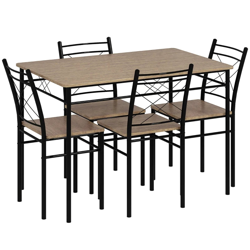 Stylish Five-Piece Minimalist Dining Set - Oak-Effect Table with Black Chairs for Modern Home Decor