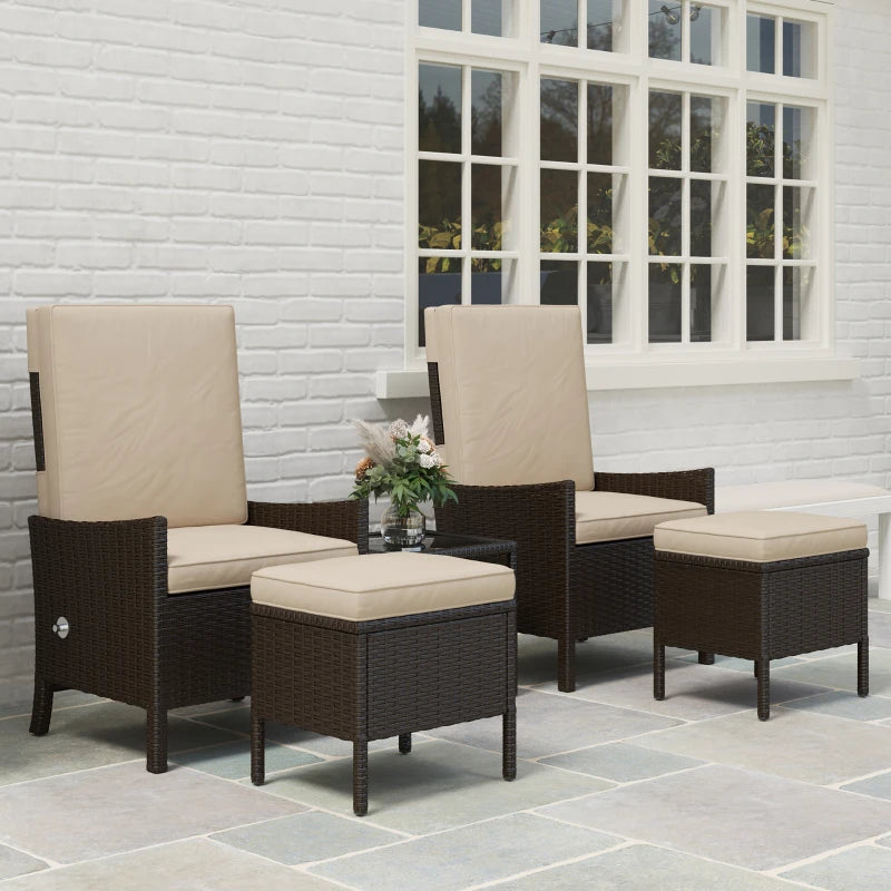 5 Piece Rattan Garden Furniture Set with Sofa Armchairs Footstools and Coffee Table