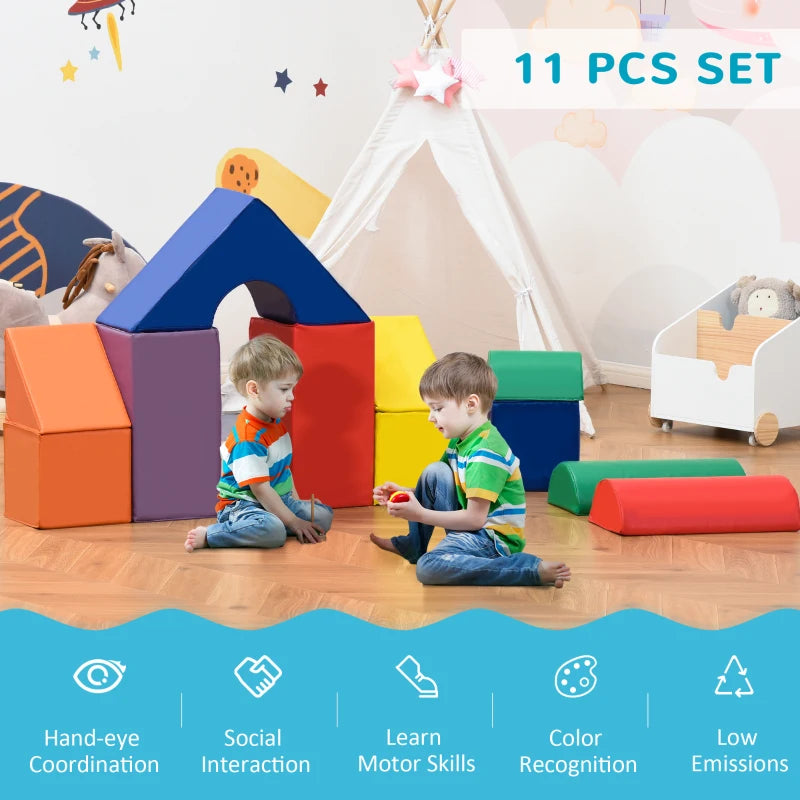11-Piece Soft Play Set for Kids Foam Blocks Climbing Crawling Multicoloured Indoor Fun