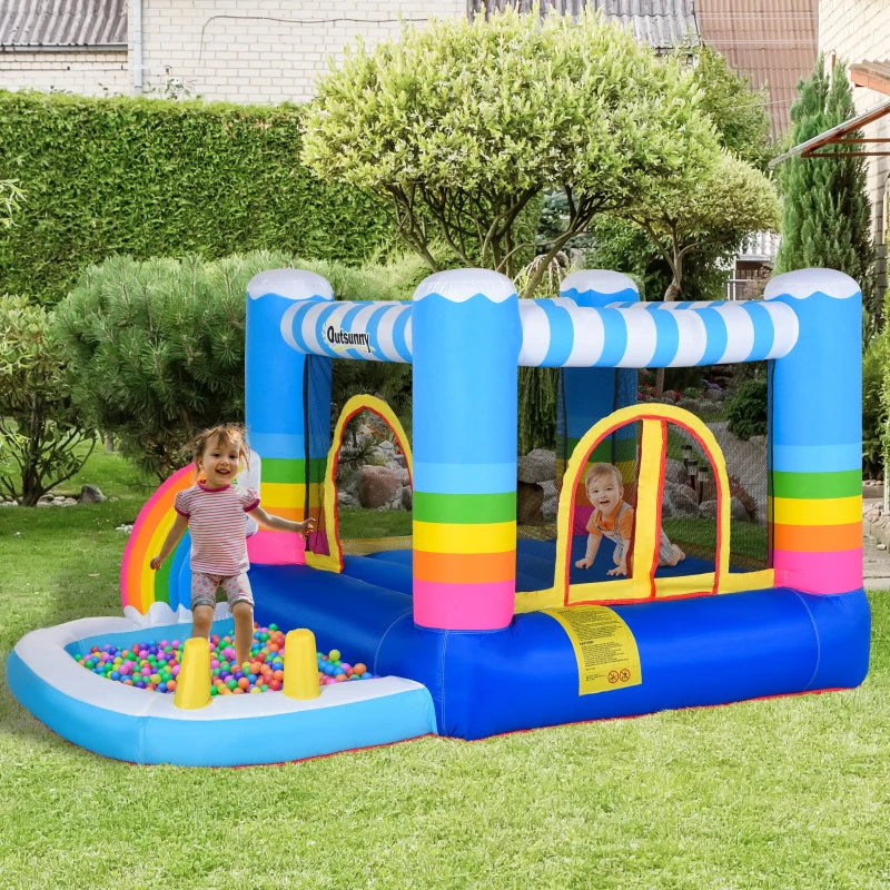 Kids Inflatable Bounce Castle with Trampoline Pool and Climbing Wall 28m x 17m x 155m with Inflator and Carry Bag