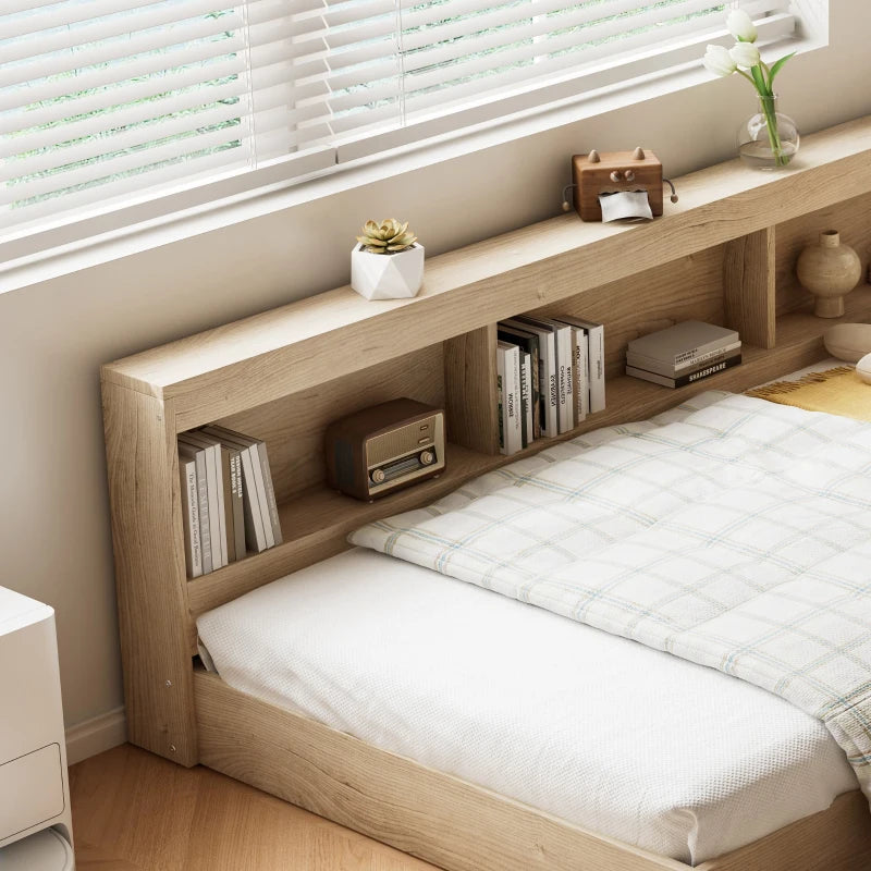 3FT Single Bed Frame with Storage Durable MDF Plywood Wooden Design for Adults Teens White Oak