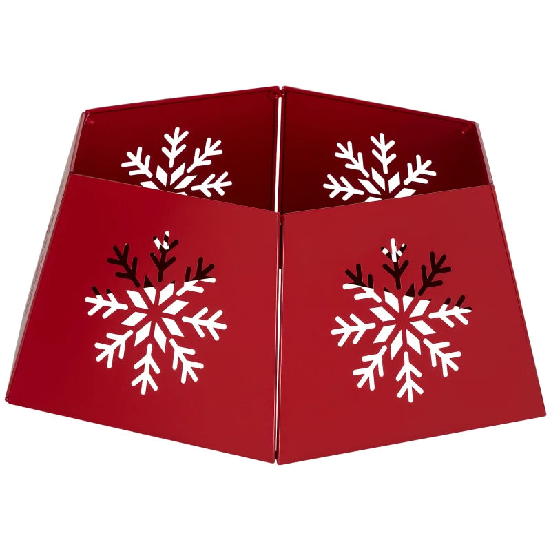 Hexagon Christmas Tree Collar - Red Snowflake Pattern Base Cover for Holiday Decor, Xmas Party Home Decoration